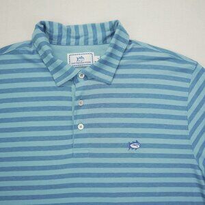 Southern Tide Club Shirt Mens Medium Blue Striped Skipjack Polo Short Sleeve